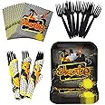 Blue Orchards Skate Dinner Value Pack - 60 Piece Party Set for 16 Guests - Skate Party Plates, Napkins, Decorations and Skateboards