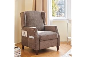 COLAMY Wingback Pushback Recliner Chair with Storage Pocket, Upholstered Fabric Living Room Chair Armchair, Single Reclining 