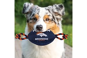 Pets First NFL Denver Broncos Football Dog Toy, Tough Quality Nylon Materials, Strong Pull Ropes, Inner Squeaker, NFL Team Color