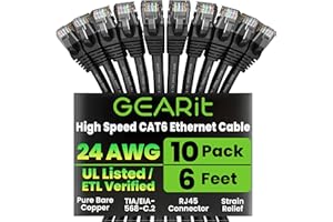 GearIT 10 Pack, Cat 6 Ethernet Cable Cat6 Snagless Patch 6 Feet - Computer LAN Network Cord, Black - Compatible with 10 Port 