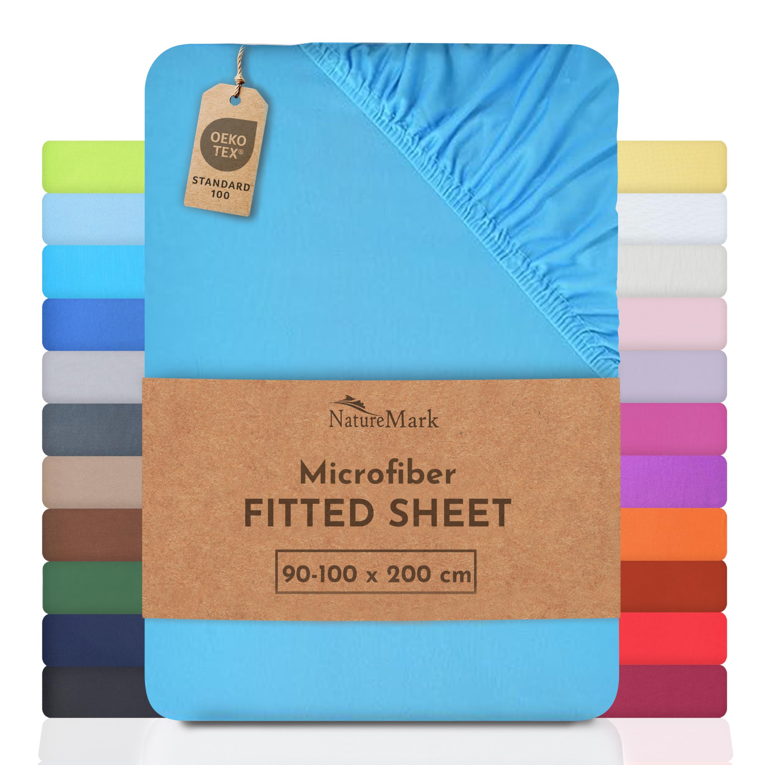 NatureMark Microfiber Fitted Sheet – Soft, Breathable & Comfortable – With Elastic Band – 90 x 200 cm – Turquoise — image 1