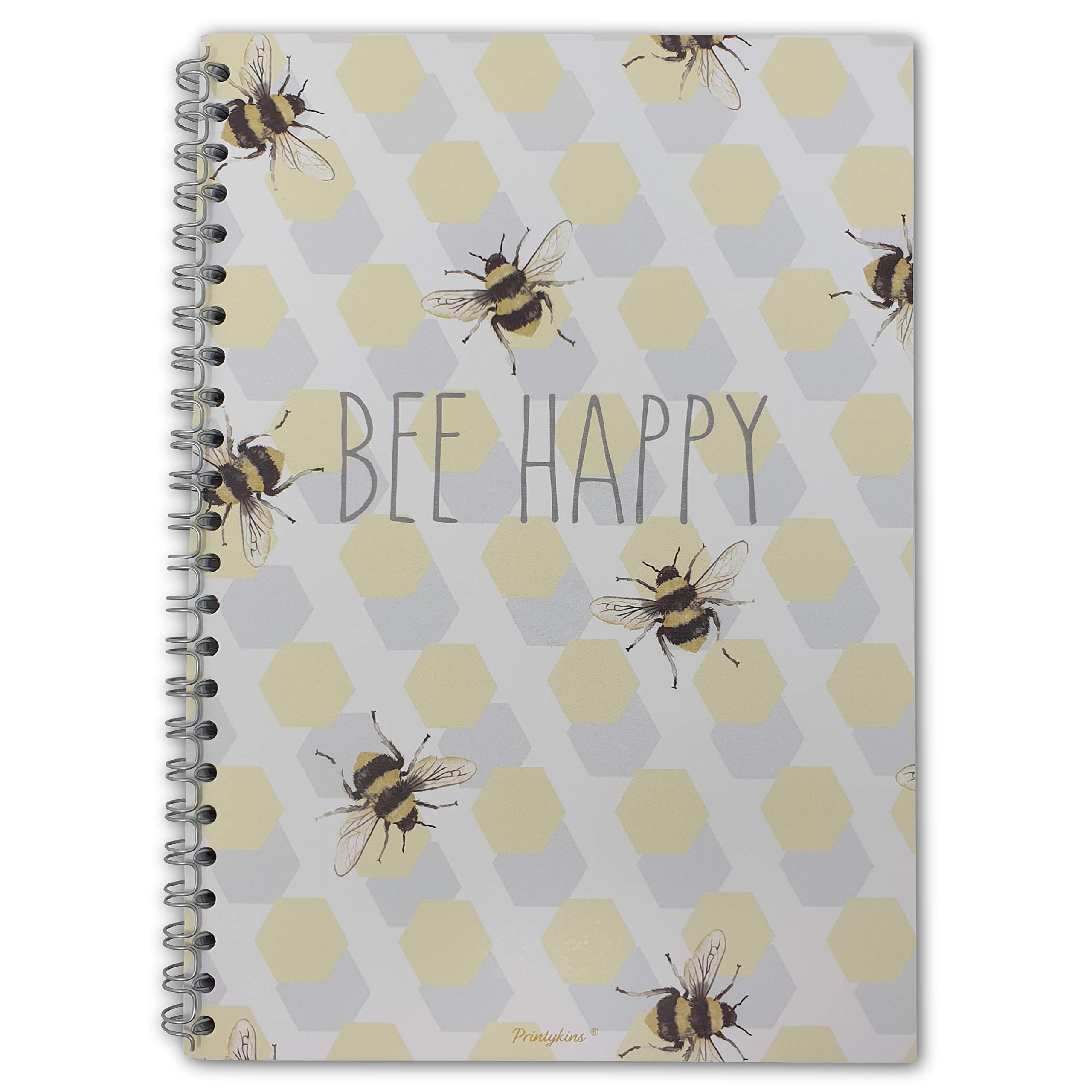 Printykins Bee Notebook – A5 / 21cm x 15cm / Wirebound/Lined and Plain / 100 pages/Childrens Notepad/Kids Notebook/Girls Sketchbook/Ladies journal/Bee Inspired/Bee Gift