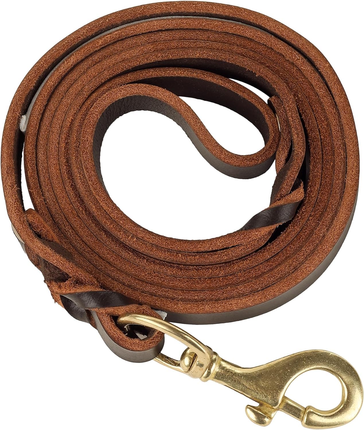 HuaDmaing Leather Dog Lead Long Leads for Dog Training Leather Belt Safety Traction Rope Perdurable Copper Clasp Stylish Braided Design for Large Medium Small Dogs Training & Walking(4-ft Brown)