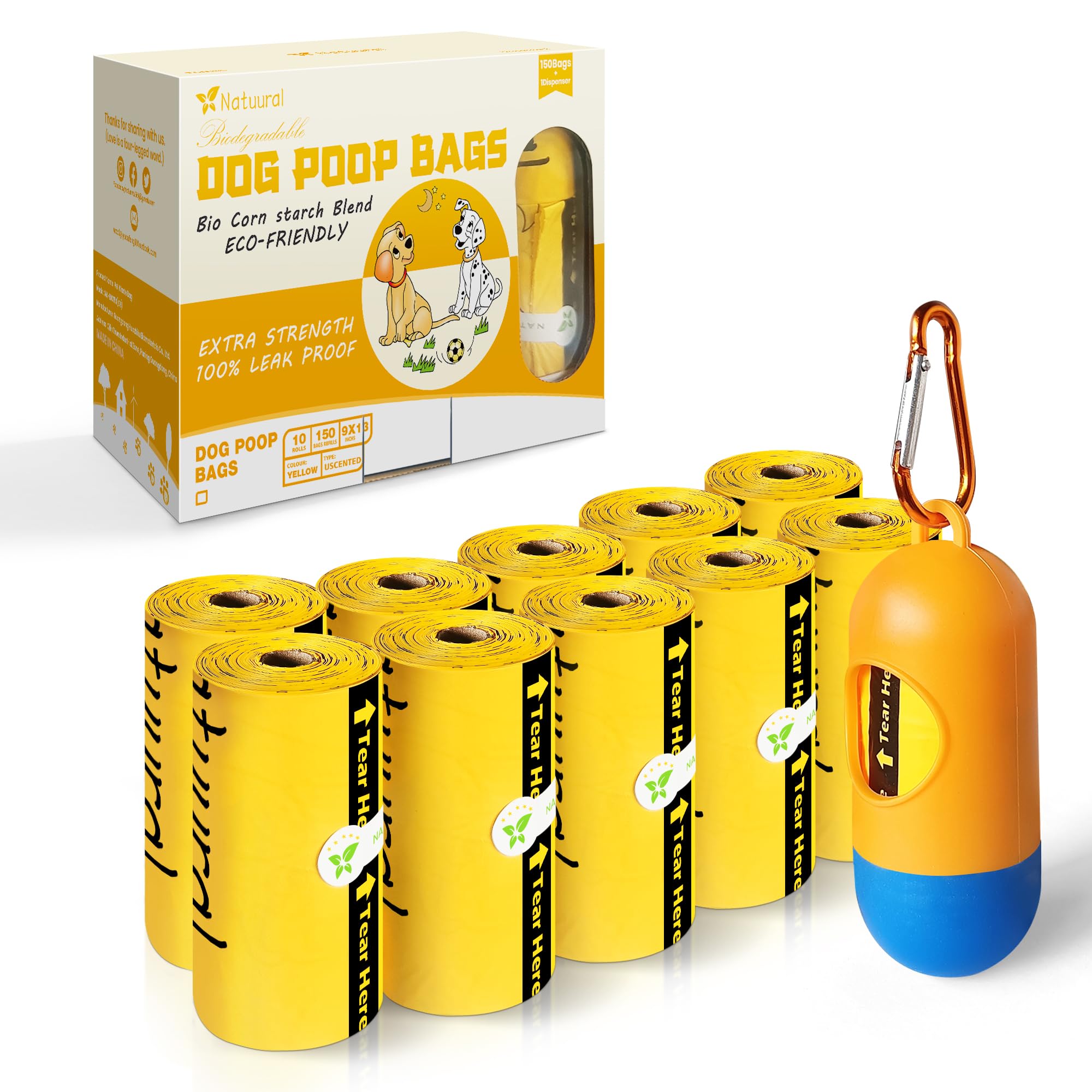 Photo 1 of **2 pack***Dog Poop Bags-150 Counts with Holder (10 Rolls), Biodegradable Poop Bags, Eco-friendly and Easy to Open, Thick Dog Waste Bags (Yellow)