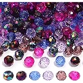 600PCS 4mm Crystal Glass Facted Round Beads for Jewelry Bracelet Making, Purple Series Briolette Glass Spacer Beads with Hole for Crafts, Loose Gemstones for Ornaments Wind Chimes Suncatcher Making