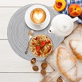 Pauwer Woven Round Placemats 6 Pieces 38 cm Light Gray Heat Resistant Non Slip view 9