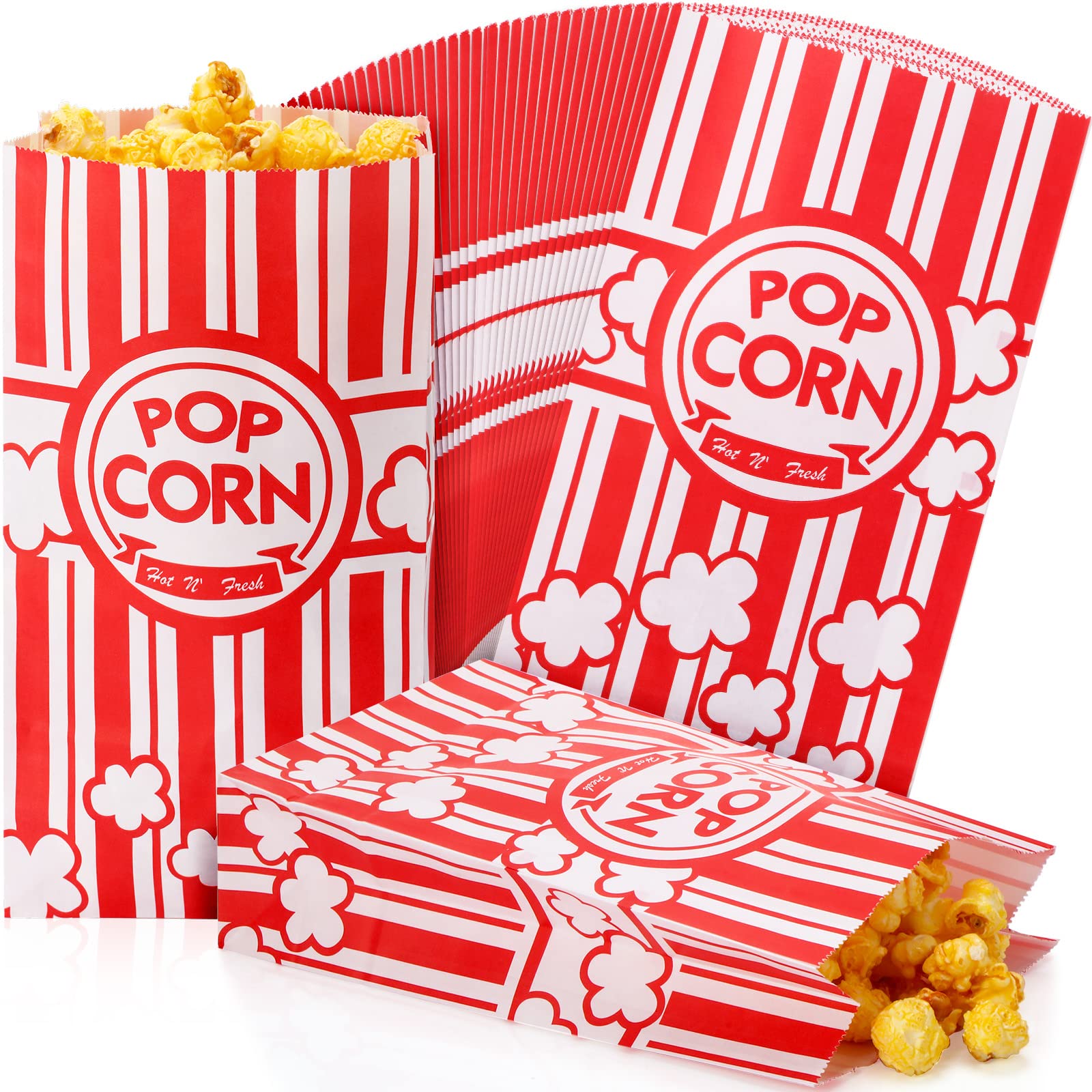 Photo 1 of 300 Pcs Paper Popcorn Bags Bulk 2 oz Large Flat Bottom Boxes Red and White Disposable Container Sleeve Movie Night Popcorn Bucket for Retro Movie Themed Party Carnival Supplies (Red and White)
