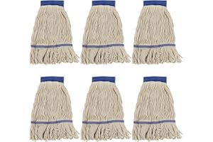 LISHINE 6 Pcs Mop Head Replacement Commercial Heavy Duty Mop Head for Floor Cleaning Wet Industrial White Cotton Loop-End String Wet Mop Head for Home, Industrial Cleaning
