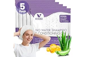 Medcosa Shampoo Caps No Rinse - Shampoo Caps for Bedridden Patients - Hassle-Free Hair Washing Cap for Elderly - Aloe, Vitamin E, Chamomile - 5-Pack