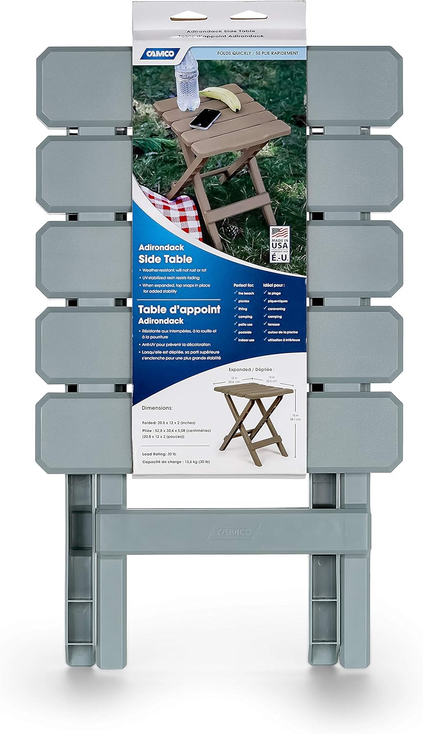 Camco Adirondack Portable Outdoor Folding Side Table - Perfect for The Beach, Camping, Picnics, Cookouts and More - Weatherproof and Rust Resistant - Gray (21032): Automotive