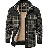 Gihuo Men's Long Sleeve Sherpa Lined Shirts Outdoor Warm Flannel Plaid Jacket Button Down Fleece Coats