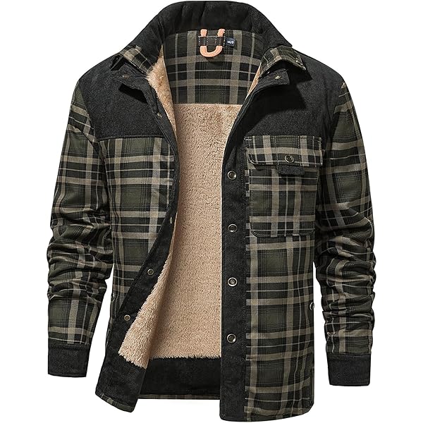 Eisctnd Men's Sherpa Lined Flannel Jacket Outdoor Long Sleeve