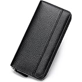 FREYAMIRA Wallets for Women RFID Blocking Real Leather Extra Long Large Capacity Zipper Clutch Wallet with 18 Card Slots, Black