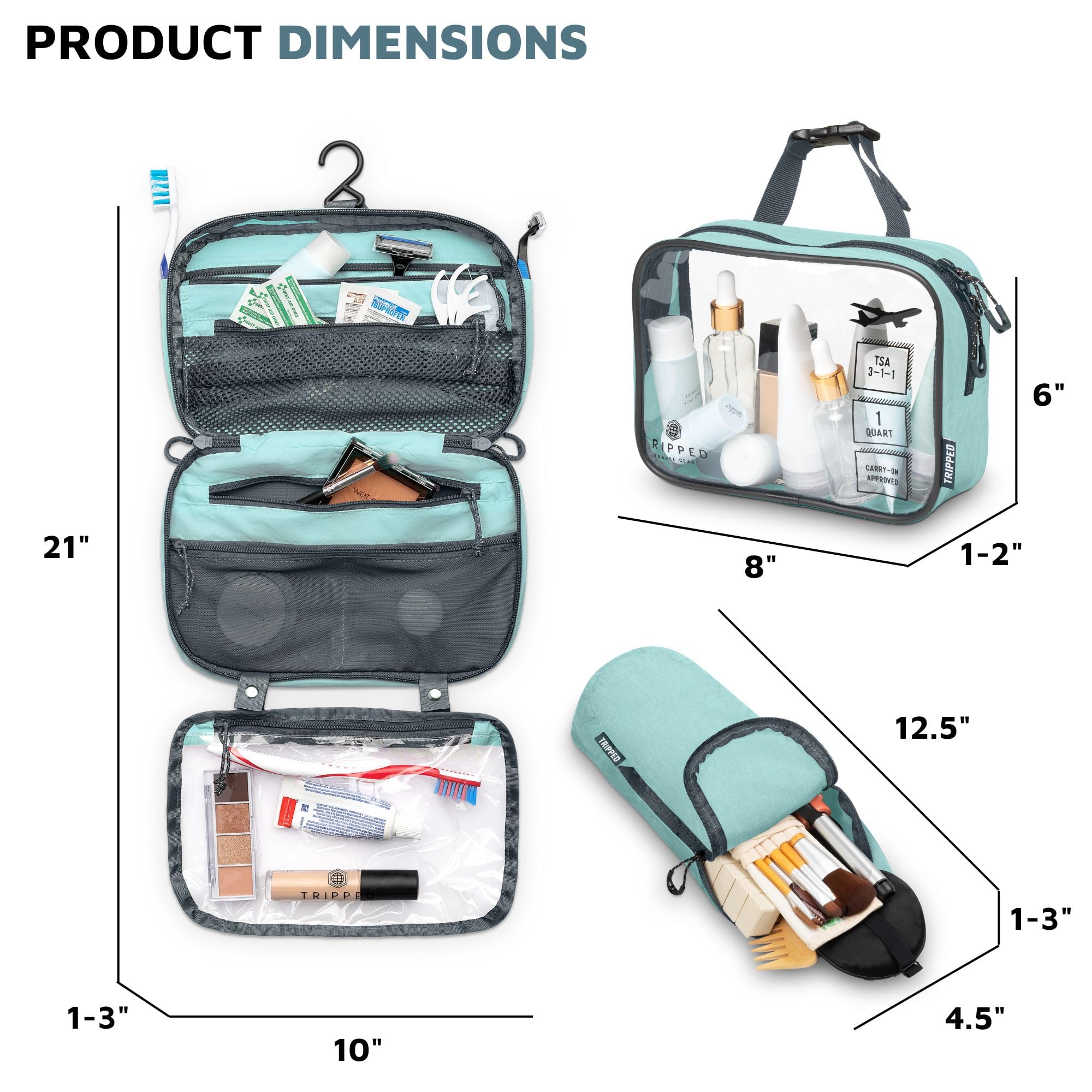 Toiletry Bag Kit Set: Hanging Travel Toiletry Bag + 311 TSA Cosmetic Liquid Bag + Ultralight Accessory Organizer Pouch