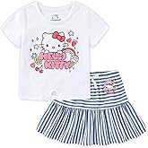 Hello Kitty Sanrio Girls Short Sleeve Shirt and Skirt 2 Piece Set for Big Kids