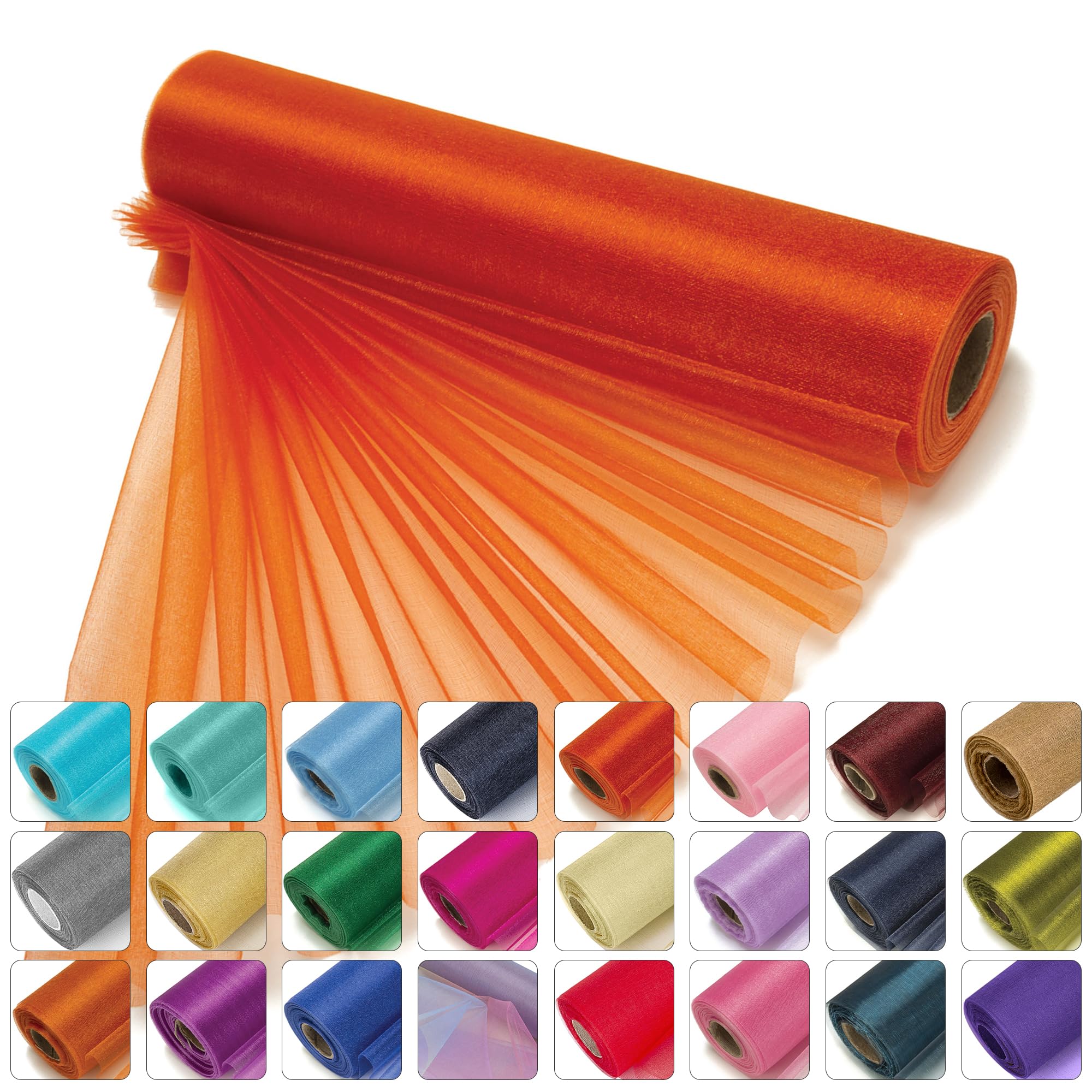 WedDecor 25m x 29cm Snow Sheer Organza Rolls Glitter Fabric for Table Runner Sashes Wedding Decoration, Chair Cover Bows, Table Back Drop, Ribbon Crafting Supplies, Burnt Orange