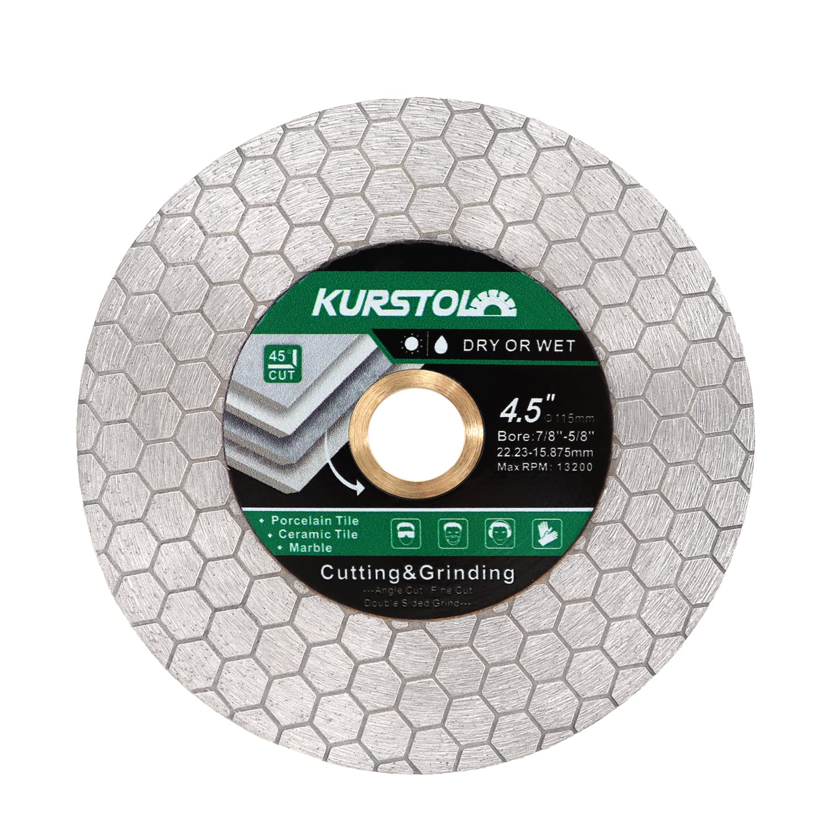 KURSTOL Diamond Tile Cutting Disc - 115mm Dual-Purpose Diamond Cutting Wheel, Arbor 22.23-15.875mm for Cutting and Grinding Ceramic Tiles,Porcelain,Granite,Marble