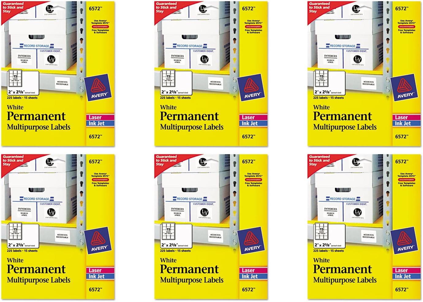 White 6 Packs 2 X 2 5 8 Inch 225 Labels Avery Permanent Id Labels For Laser And Inkjet Printers 6572 Home Garden Office Products Clean Te Ua