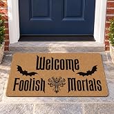 LuckyChu Welcome Door Mat Welcome Foolish Mortals Outdoor Indoor Entrance, Low-Profile Floor Mats Non Slip Durable Entrance Rugs for Entry, Patio, High Traffic Areas Front Door, 17