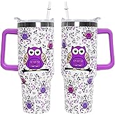 omezin 40 Oz Owl Tumbler With Handle 40oz Owl Theme Tumbler With Lid Straw Double Insulated Travel Coffee Mug Womens Gifts
