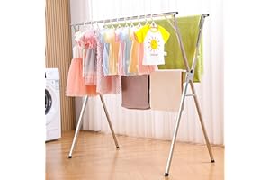 funest Drying Rack Clothing, 79 Inches Adjustble & Foldable Laundry Drying Rack, Heavy Duty Stainless Steel Clothes Drying Rack with 20 Hooks, 12 Clips, Suitable for Indoor, Outdoor and Balcony