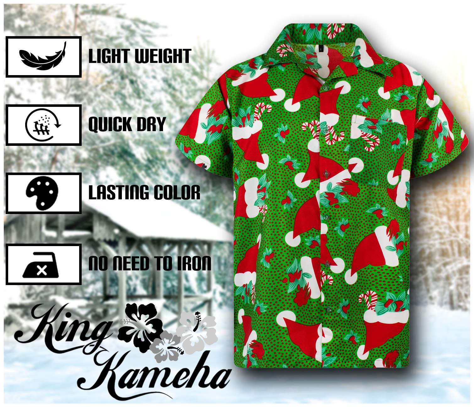 V.H.O. Funky Hawaiian Shirt Men Short-Sleeve Front-Pocket Christmas Designs - Image 6