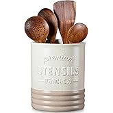 vancasso Sabine Utensil Holder, 7.2" Large Utensil Crock for Kitchen Counter, Ceramic Utensil Crock Storage, Matte Cream-Colored Farmhouse Utensil Organizer, Utensil Storage for Home Décor, Gifts