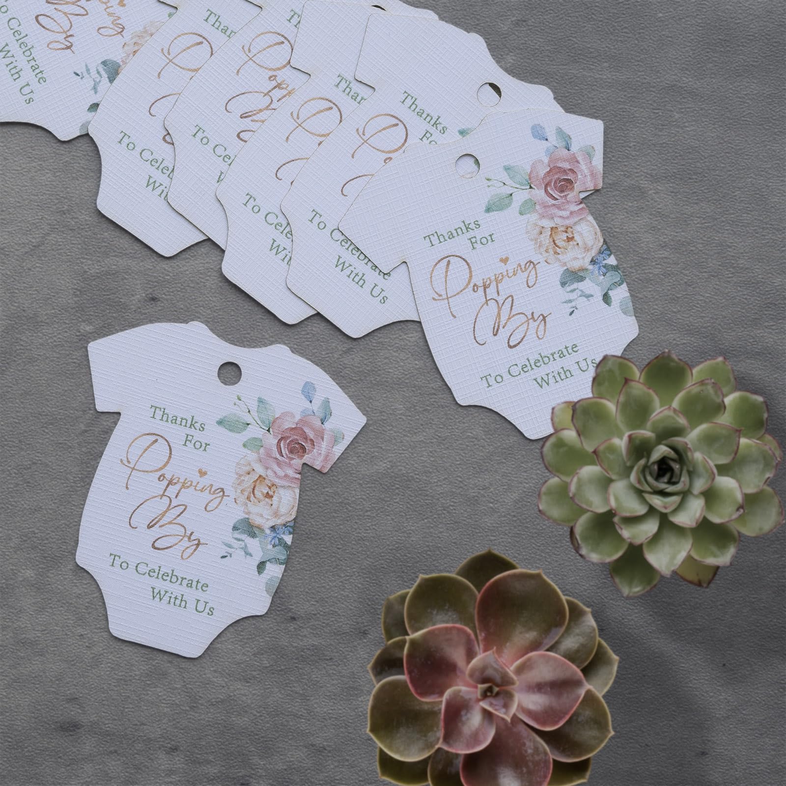 Summer-Ray 50pcs Baby Onesie Baby Shower Favour Thank You Tags Thanks for Popping by to Celebrate with Us Tags (White)