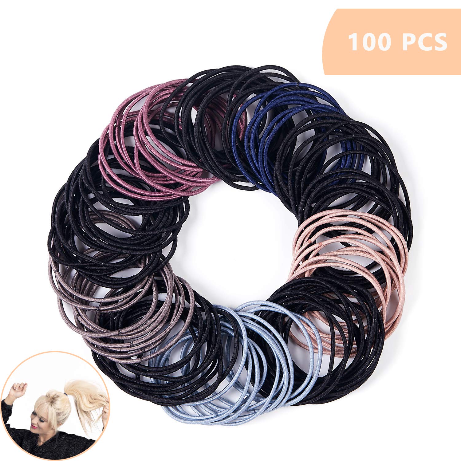 100pcs Hair Bands for Women Hair Elastic Ties，Mixed Color Stretchy Hair Scrunchies with Stroage Bag, Ponytail Holder for Thick and Thin Hair (Multi-colored) : Beauty