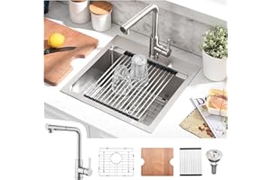 Kitead 15x17 Drop In Bar Sink with Faucet - 15 Inch Stainless Steel Drop In Kitchen Sink and Faucet Combo Set, 9 Inch Deep Small Kitchen Bar Sinks Workstation with Accessories