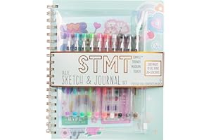 STMT D.I.Y. Sketch & Journal Set, 200-Page Spiral-Bound Unlined Notebook, Includes 10 Gel Pens, Holographic Stickers, and Storage Pouch, Cute Sketchbook & Diary, Girls Journal Kit