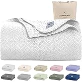 Cloud Scape Linen 100% Cotton Blanket Twin 68x92 White - Cozy Herringbone Weave, Fits Up to Twin XL Size Beds, Breathable Softness, All-Season Warmth, Winter Blanket, Bedding Gift Choice