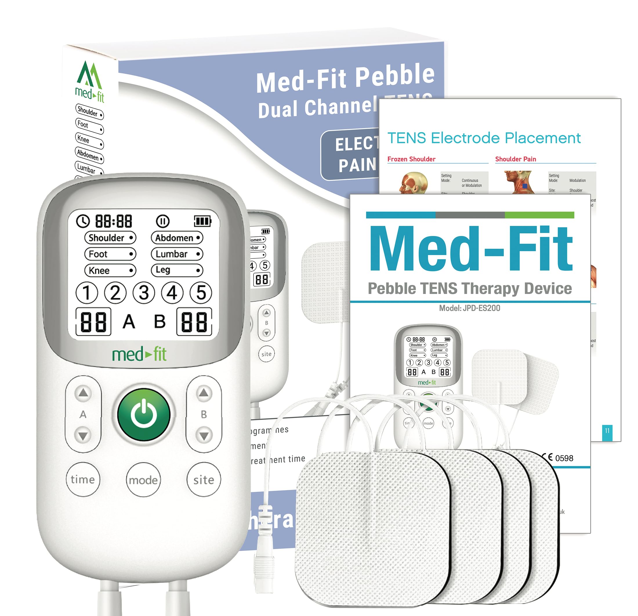 Med-Fit Dual Channel TENS Machine: 30 Programmes for Pain Relief - TENS Stimulation - Portable & Battery Operation