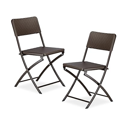 Relaxdays Klappstuhl BASTIAN 2er Set, Gartenstuhl klappbar, HBT 82 x 44 x 50 cm, Balkonstuhl im Set als Sitzgruppe, Rattan-Op