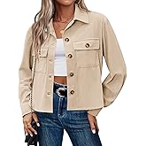 Zeagoo Womens Fashion Cropped Corduroy Shackets Button Down Jackets Tops Fall Trendy Lightweight Long Sleeve Shirts