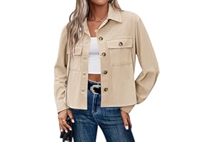 Zeagoo Womens Fashion Cropped Corduroy Shackets Button Down Jackets Tops Fall Trendy Lightweight Long Sleeve Shirts