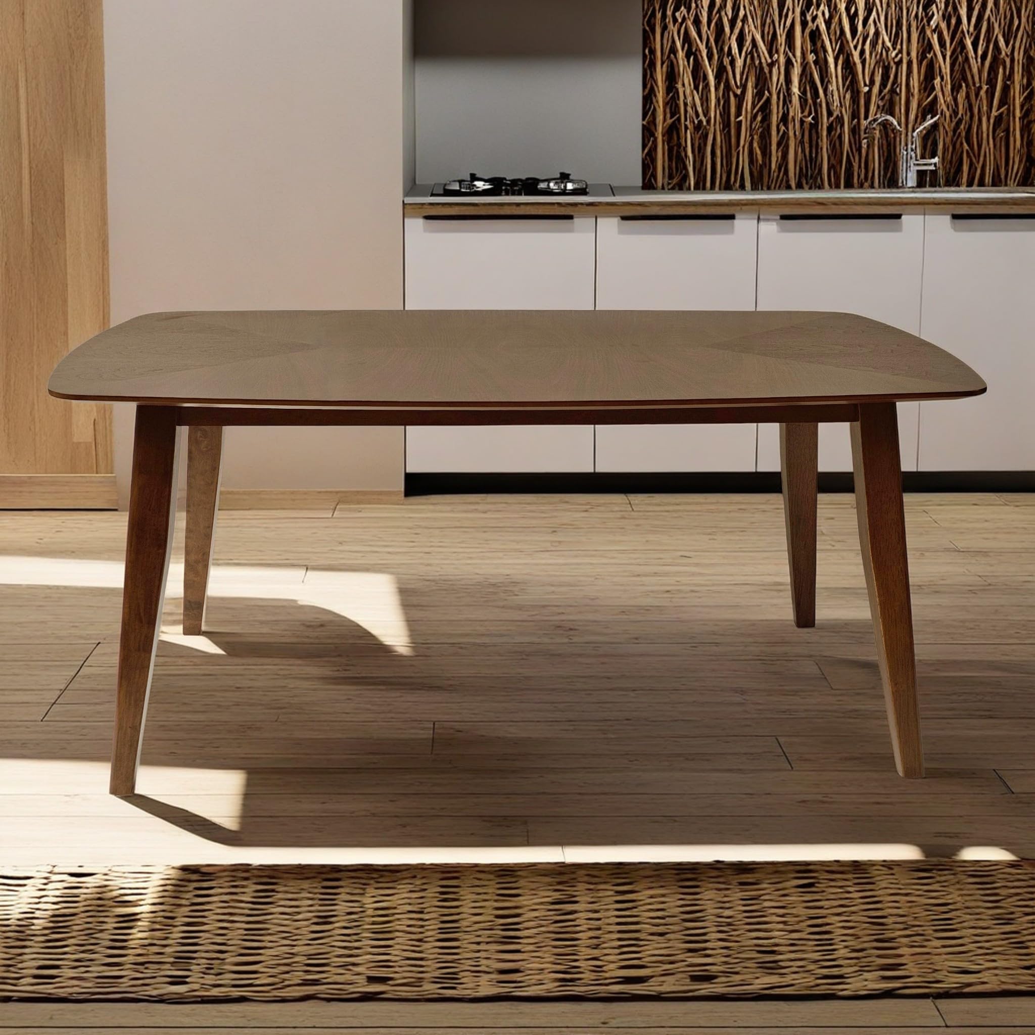 Photo 1 of Christopher Knight Home Darien Rubber Wood Dining Table, Rectangular Dining Table, Mid-Century Design Round Corner Wood Dining Table for Indoor Living Room Dining Room Home Bar, Walnut