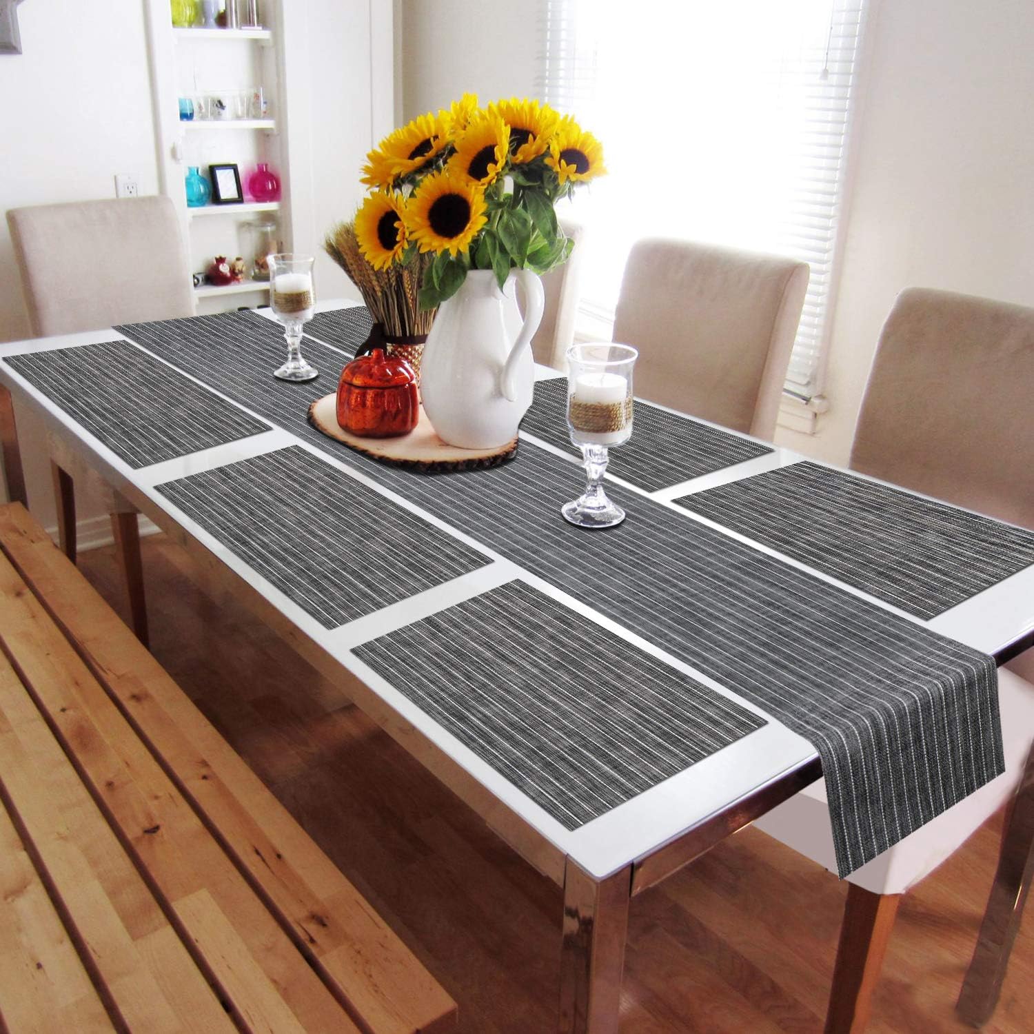 Buy HOKIPO® PVC Placemats with Table Runner for Dining Table 6 Seater