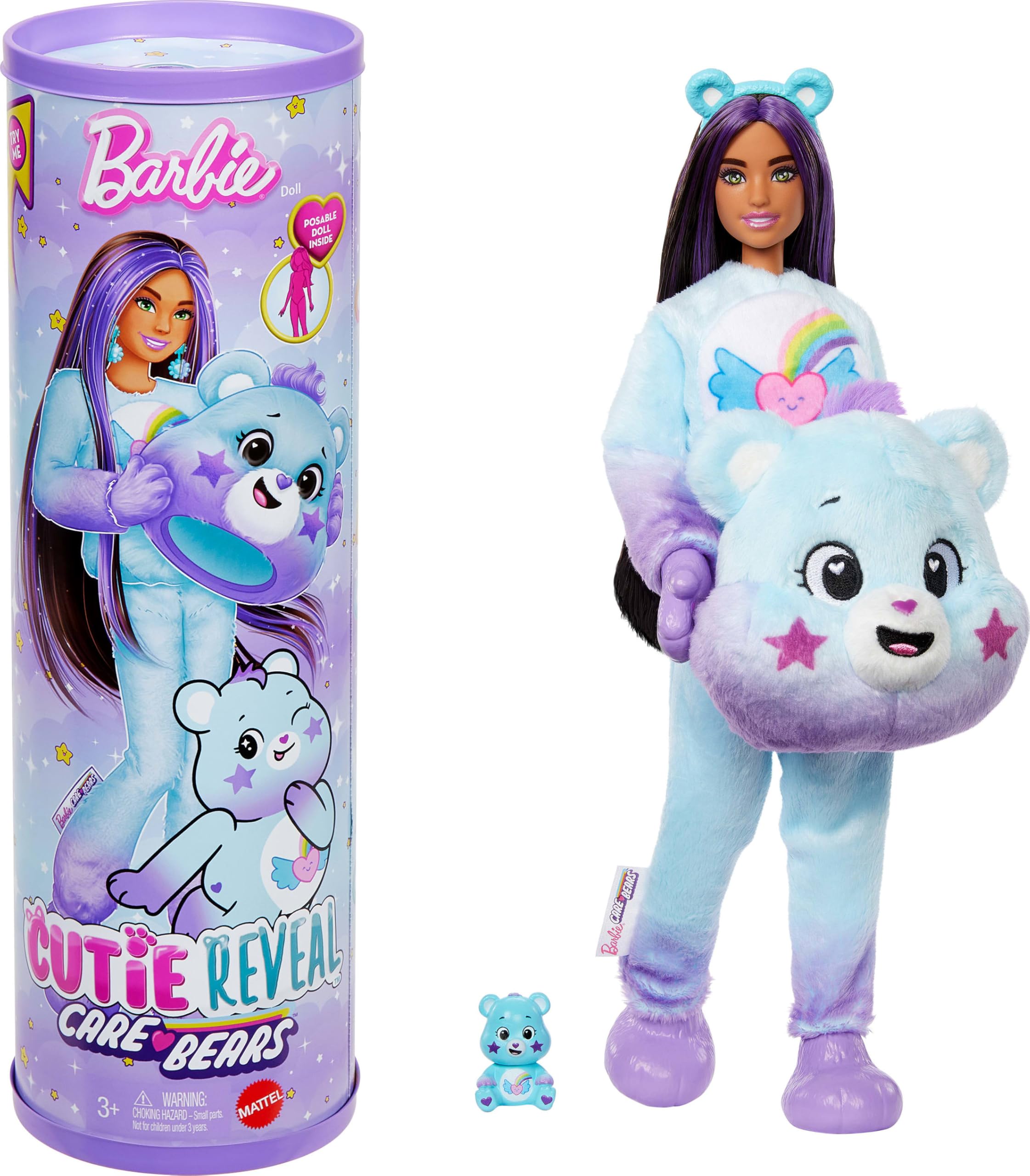 Photo 1 of Barbie Cutie Reveal Care Bears Doll & Accessories, Series 2 Dream Bright Bear with 10 Surprises Including Color Change & Mini Bear