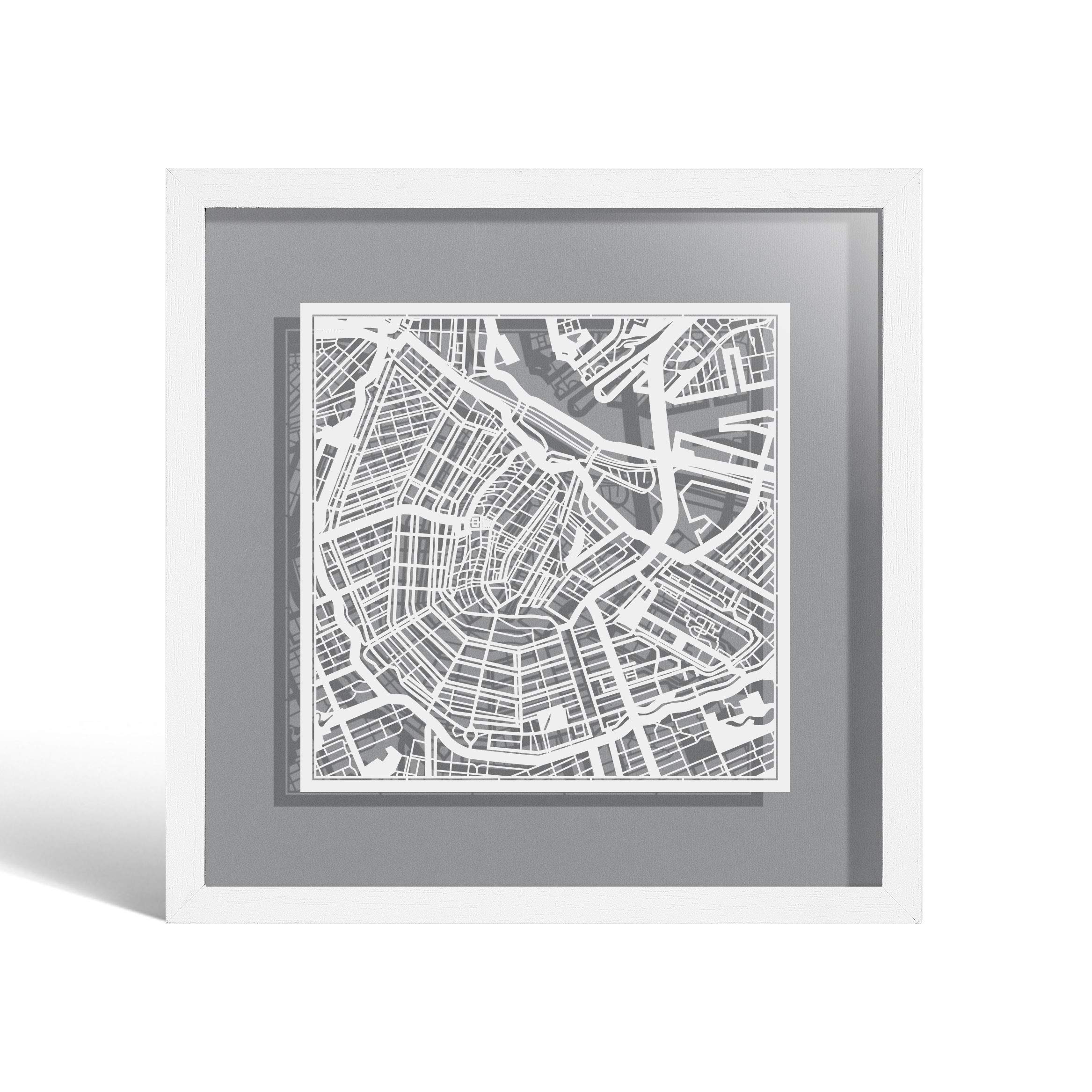 O3 DESIGN STUDIO Amsterdam Marco de Papel para mapas, White map, White frame, 9x9 inches, Gift Boxed, 4 background color, self-changing, Paper Art