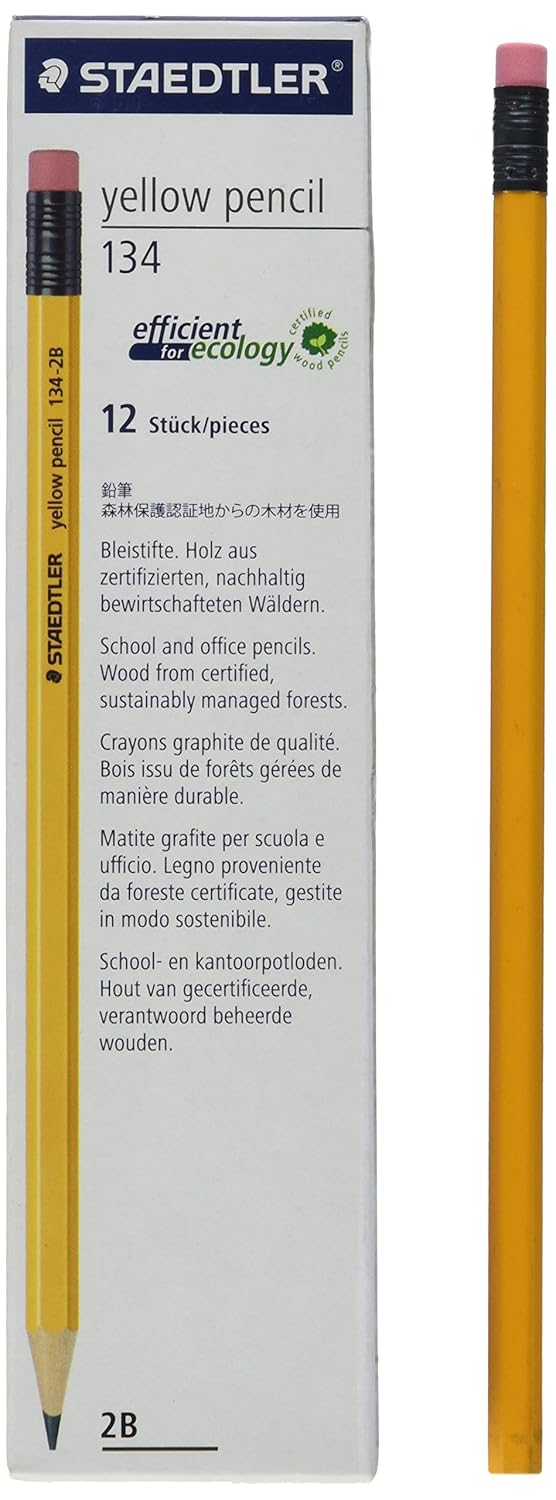 Staedtler Yellow Pencil 134 2B Premium Quality Pencil (Pack of 12
