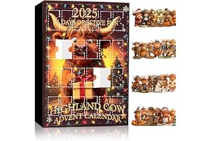 Calendrier de l'Avent 2025 en forme de vache des Highlands - 24 jours - 24 pièces - Décoration de Noël mignonne pour amis