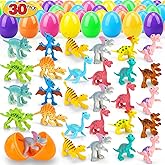 TOY Life 30 Packs Filled Easter Eggs with Dinosaur, Easter Party Favors and Basket Stuffers Bulk for Kids