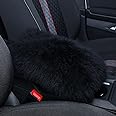 Frienda Furry Armrest Cover Auto Center Console Cover Car Soft Console Pad, Real Sheepskin Wool Soft Fluffy Auto Center Armrest Pad for Most Car Decoration Protector(Black)