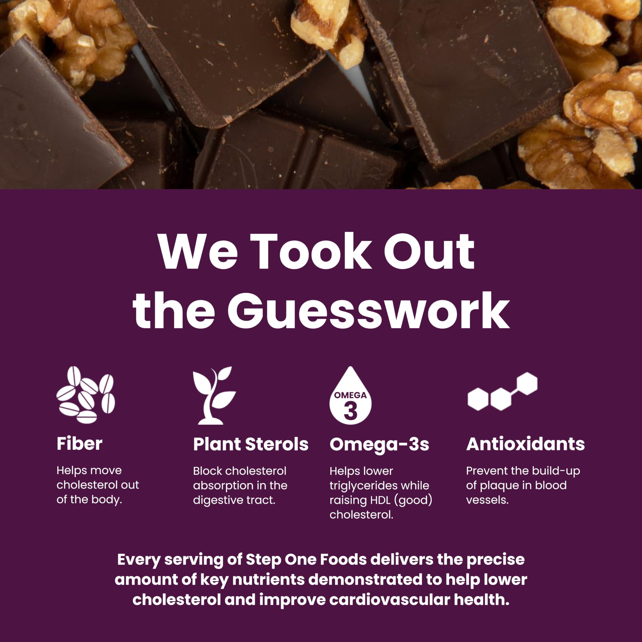 Step One Foods, Dark Chocolate Walnut Bars, Omega 3's and Dietary Fiber Gluten Free, Non-GMO, Vegan, Clinically Proven to help Lower Cholesterol (12 Pack)