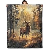 Majestic Deer Forest Blanket 50x60 in, Sunlit Woods Design, Flannel Throw Blankets for Travel Camping Sofa Living Room Decor, Lightweight Cozy Soft Fuzzy Gifts for Women Girls and Nature Lovers