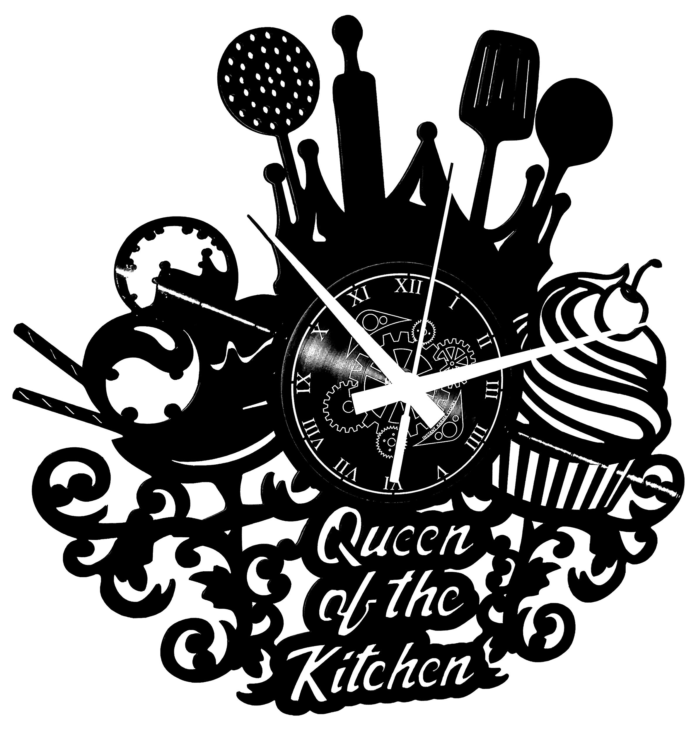 Instant Karma Clocks | Queen of the Kitchen Wall Clock – Silent No-Ticking | Perfect for Bedroom, Office, Studio, Cabin, Living Room – Unique Decoration