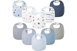 BEARMOSS 100% Cotton Muslin Baby Bibs 10-Pack Baby Drool Bibs for Unisex Baby Toddlers Infant Newborns Drooling and Teething