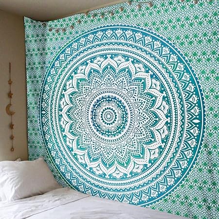 Mandala Indio Tapiz Colgante De Pared Hippie Blanco Y Oro Doble