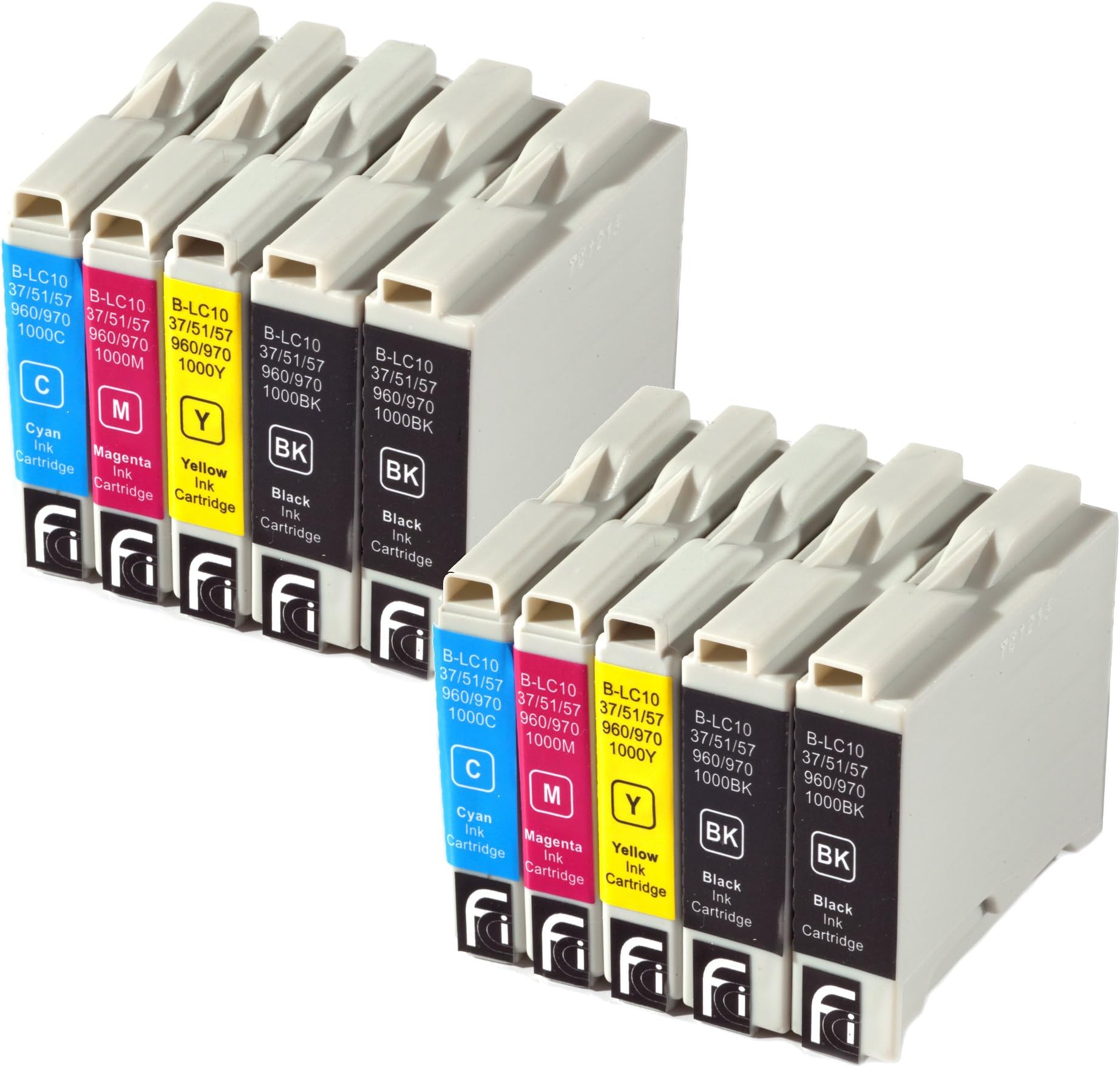 10x Brother LC970 / LC1000 FCI Compatible Printer Ink Cartridges (Contains 4x Black, 2x Cyan, 2x Magenta, 2x Yellow)